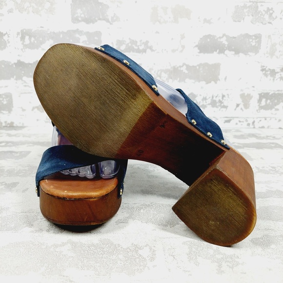 NEW Ilaria Sartori Blue Suede Platform Wood Block Heeled Sandals A272 - Picture 8 of 13